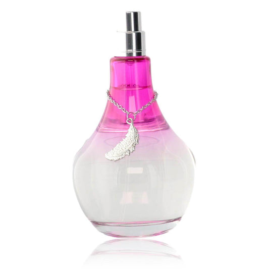 Pink glass perfume tester bottle with spray cap and metal chain tassel charm