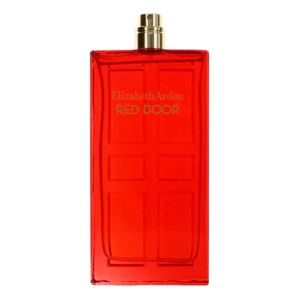 Elizabeth Arden Red Door EDT tester bottle, red glass with gold spray cap.