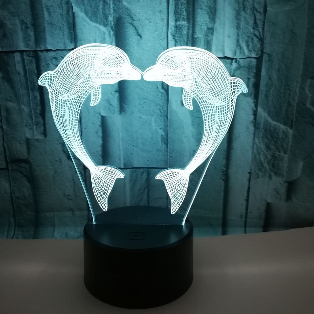 Boutique Customized Gift Box With Colorful 3D Dolphin Light 3D LightIllusionLight LED Light 3D Touch Small TableLamp