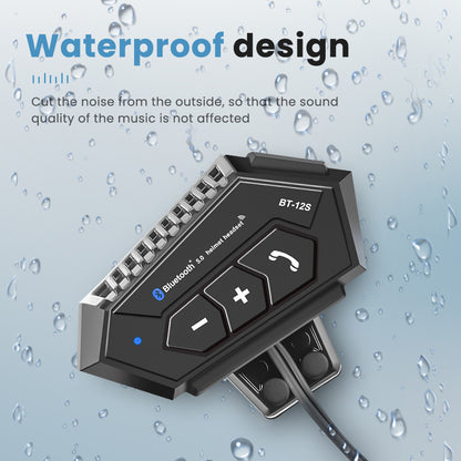 Bluetooth audio receiver with waterproof design on a water droplet background