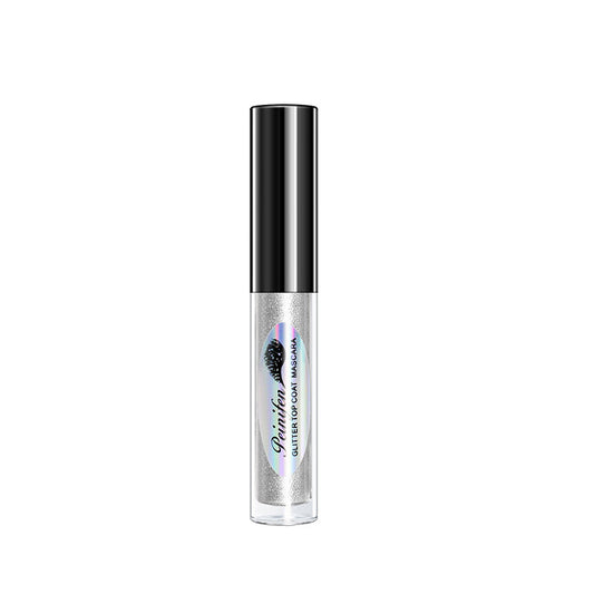 Lip gloss with silver cap and clear body on a white background
