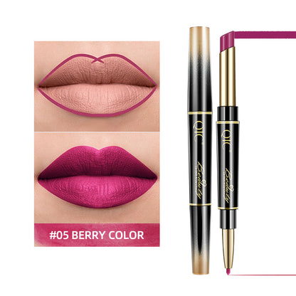 Lipstick with #05 Berry color swatch on lips and product packaging.