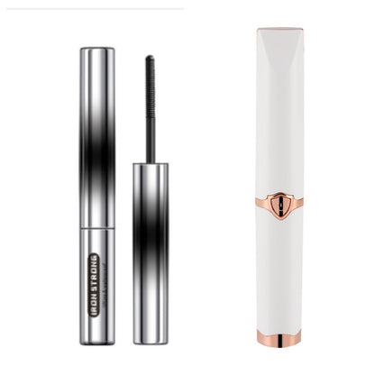 Eyebrow pencil with silver and rose gold design on a white background