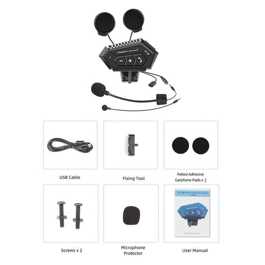 Motorcycle helmet intercom system with accessories on a white background