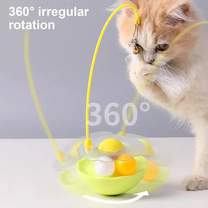 360-degree Rotating Cat Toy Engaging Cat Toys Rolling Ball Teaser Stick with Catnip Bell Feather Wand for Scratch-resistant